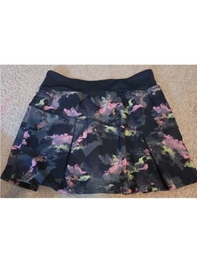 Lija Tennis Skirt Black Skater Skirt with Pink and Neon Green Floral Print Small